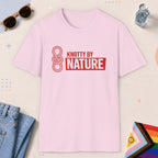 Light Pink color all-gender graphic t-shirt with "Knotty By Nature" design