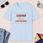 Light Blue color all-gender graphic t-shirt with "Leather Lace" design
