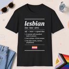 Black color all-gender graphic t-shirt with "Lesbian Definition" design