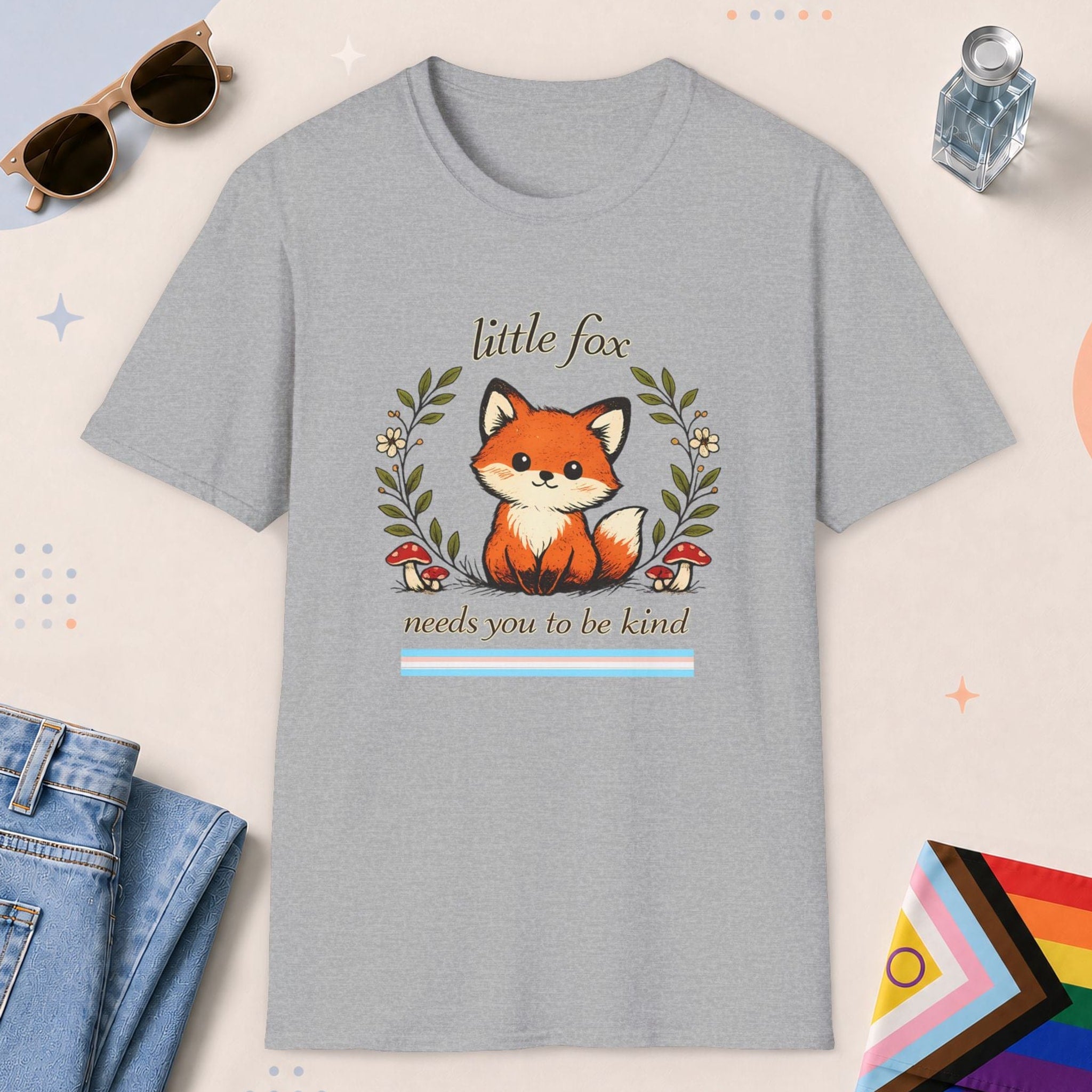 Sport Grey color all-gender graphic t-shirt with "Little Fox Kind" design