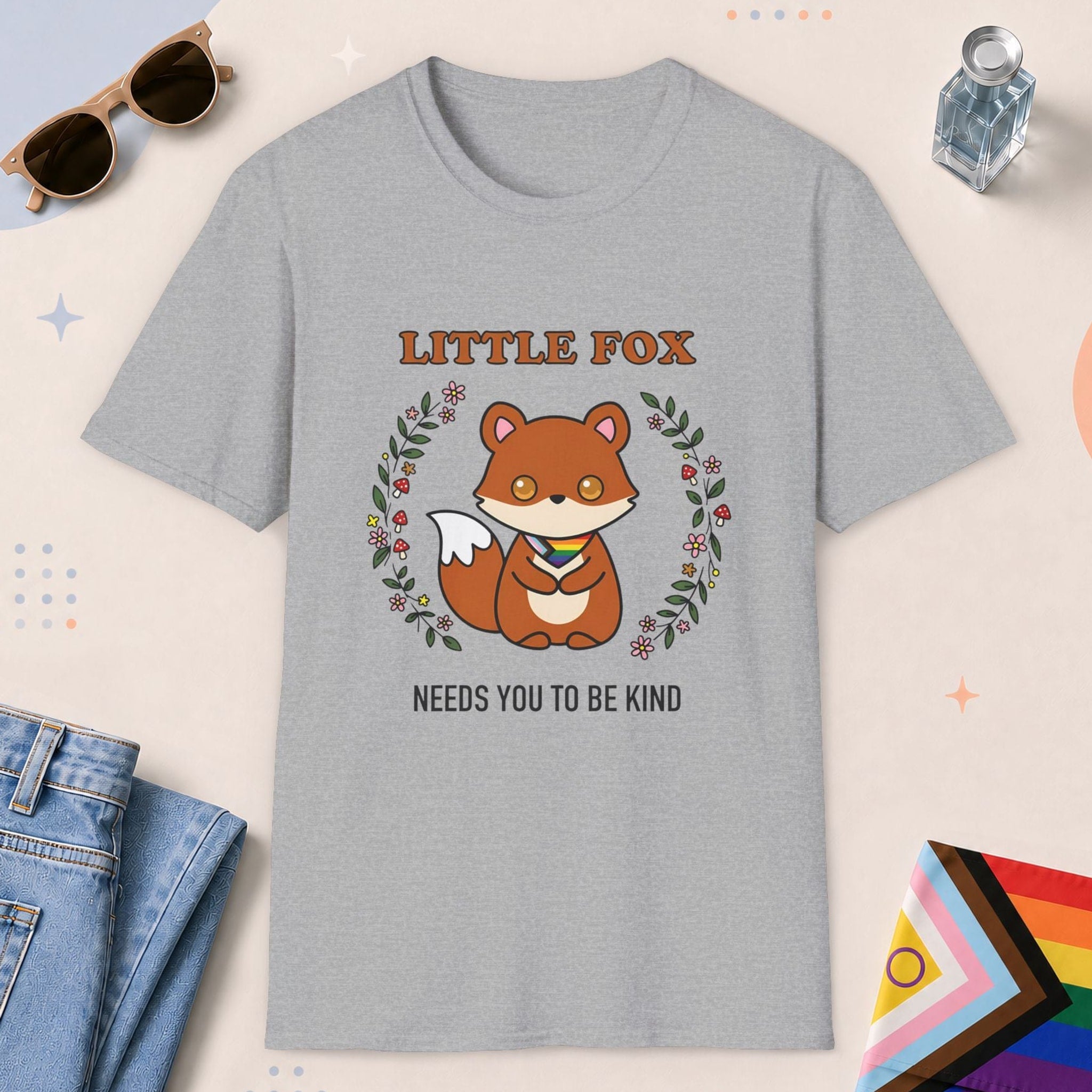 Sport Grey color all-gender graphic t-shirt with "Little Fox" design