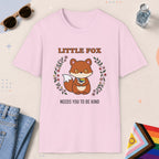 Light Pink color all-gender graphic t-shirt with "Little Fox" design