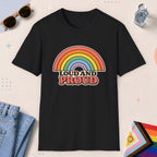 Black color all-gender graphic t-shirt with "Loud And Proud" design