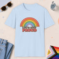 Light Blue color all-gender graphic t-shirt with "Loud And Proud" design