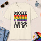 Natural color all-gender graphic t-shirt with "More Pride" design