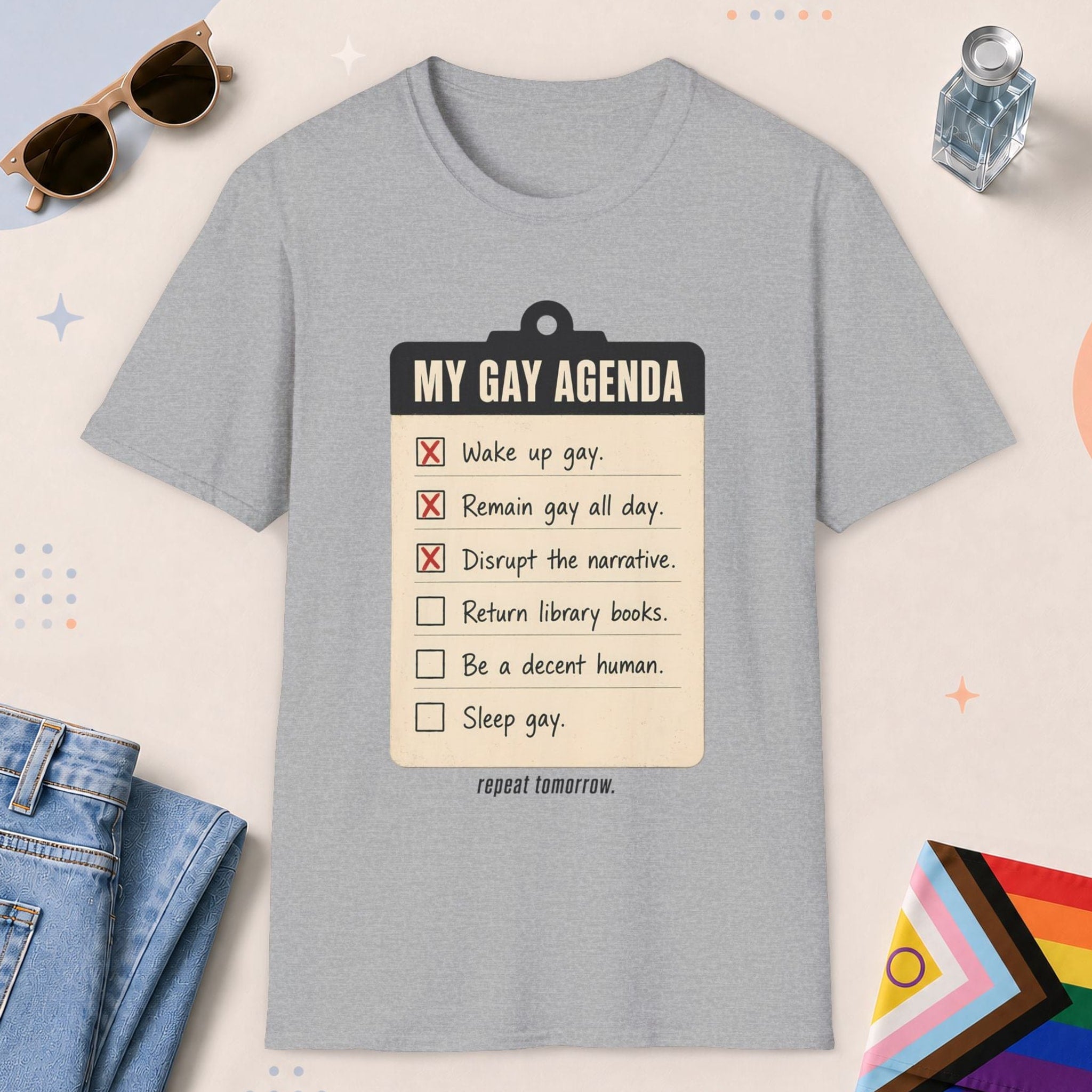 Sport Grey color all-gender graphic t-shirt with "My Gay Agenda" design