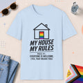 Light Blue color all-gender graphic t-shirt with "My House My Rule" design