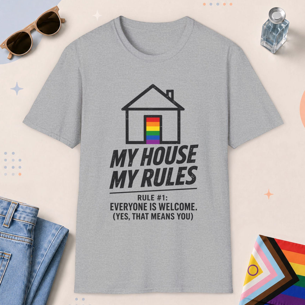 Sport Grey color all-gender graphic t-shirt with "My House My Rule" design