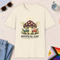 Natural color all-gender graphic t-shirt with "Mystical Gay Energy" design