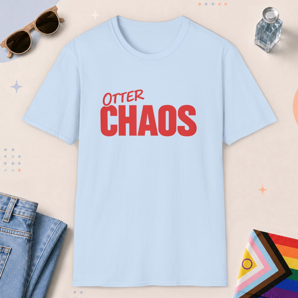 Light Blue color all-gender graphic t-shirt with "Otter Chaos" design