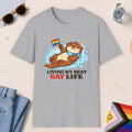 Sport Grey color all-gender graphic t-shirt with "Otter Living Best Gay Life" design