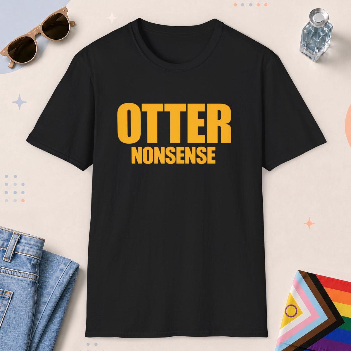 Black color all-gender graphic t-shirt with "Otter Nonsense" design