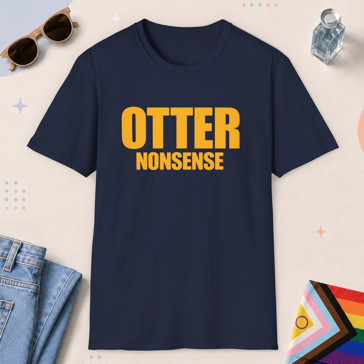 Navy color all-gender graphic t-shirt with "Otter Nonsense" design