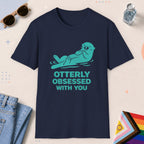Navy color all-gender graphic t-shirt with "Otterly Obsessed" design