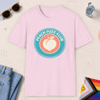 Light Pink color all-gender graphic t-shirt with "Peach Fuzz Club" design