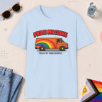 Light Blue color all-gender graphic t-shirt with "Pride Machine" design