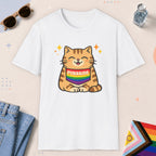 White color all-gender graphic t-shirt with "Purrride Cat" design