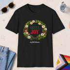 Black color all-gender graphic t-shirt with "Queer Joy" design