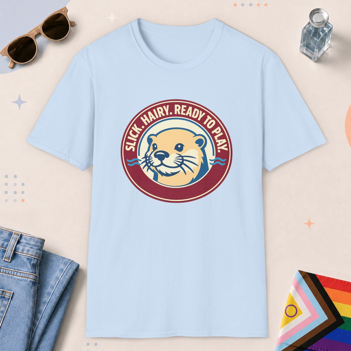 Light Blue color all-gender graphic t-shirt with "Ready To Play" design