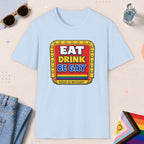 Light Blue color all-gender graphic t-shirt with "Retro Gay Diner Sign" design