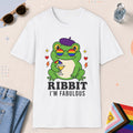 White color all-gender graphic t-shirt with "Ribbit I am Fabulous" design