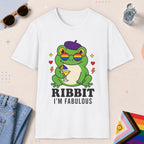 White color all-gender graphic t-shirt with "Ribbit I am Fabulous" design