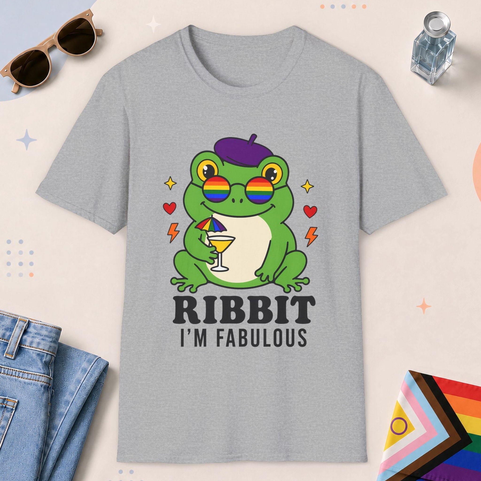Sport Grey color all-gender graphic t-shirt with "Ribbit I am Fabulous" design