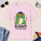 Light Pink color all-gender graphic t-shirt with "Ribbit I am Fabulous" design