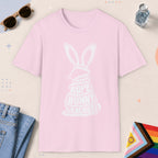 Light Pink color all-gender graphic t-shirt with "Rope Bunny Energy" design