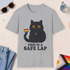 Sport Grey color all-gender graphic t-shirt with "Safe Lap Cat" design