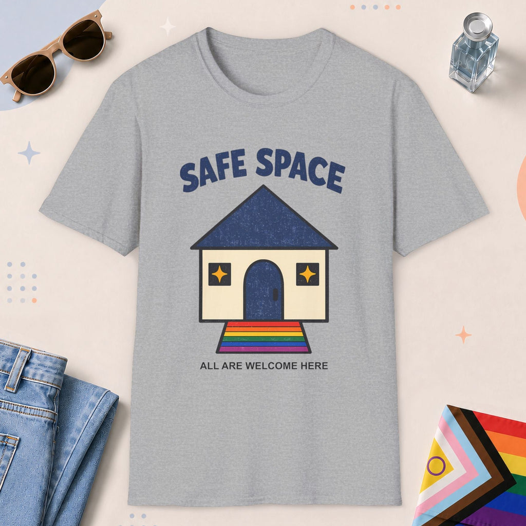 Sport Grey color all-gender graphic t-shirt with "Safe Space" design