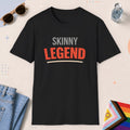Black color all-gender graphic t-shirt with "Skinny Legend" design