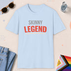 Light Blue color all-gender graphic t-shirt with "Skinny Legend" design