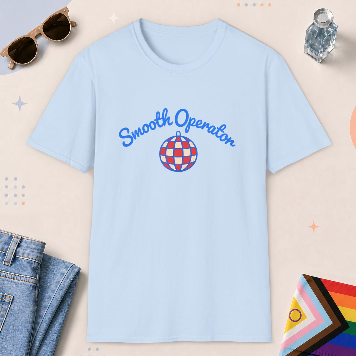 Light Blue color all-gender graphic t-shirt with "Smooth Operator" design