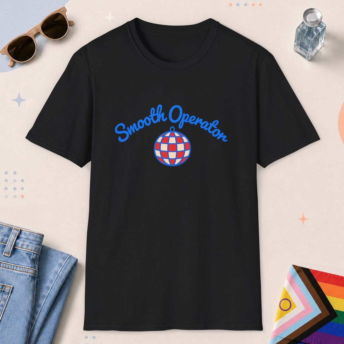Black color all-gender graphic t-shirt with "Smooth Operator" design