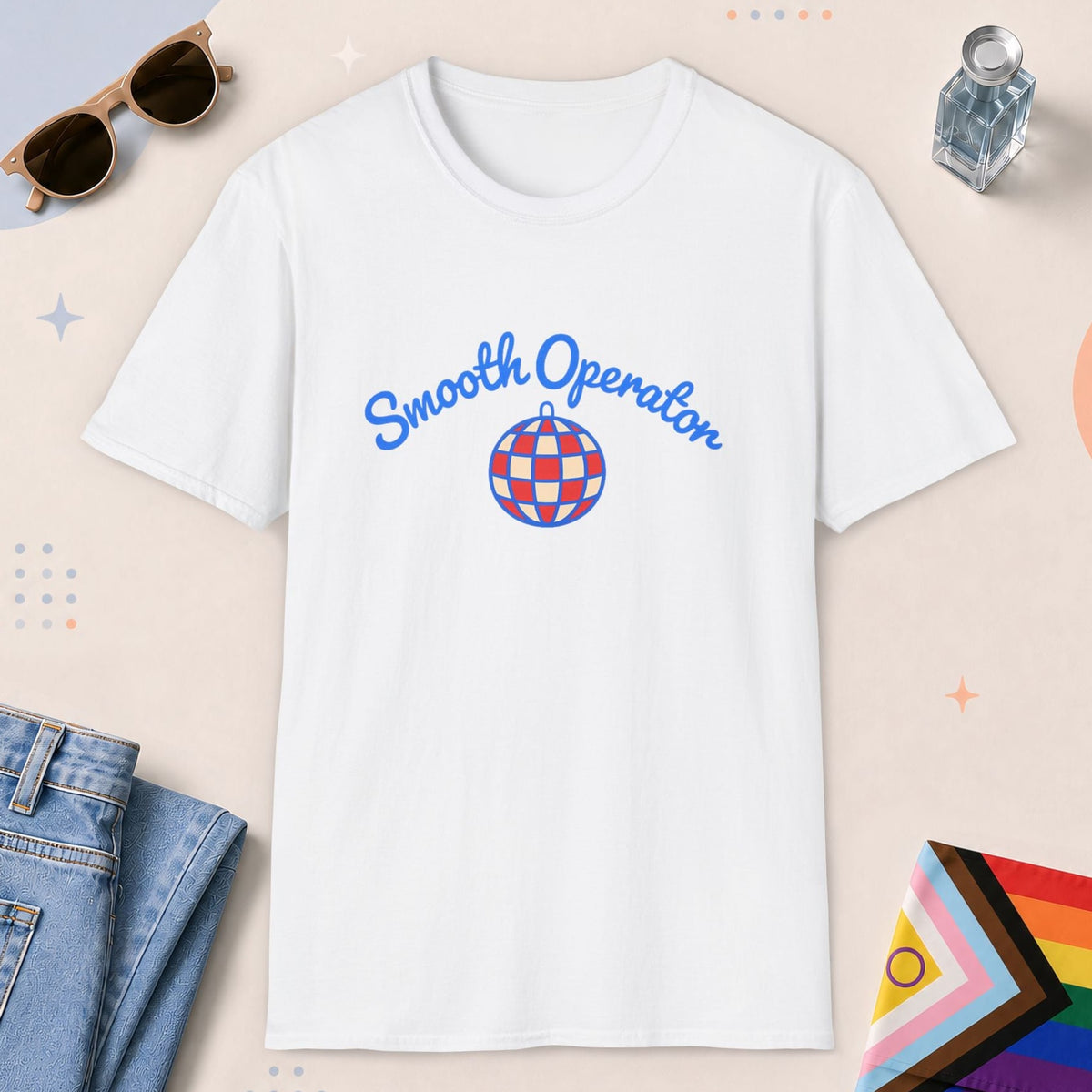 White color all-gender graphic t-shirt with "Smooth Operator" design