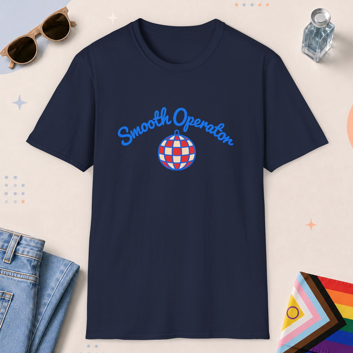 Navy color all-gender graphic t-shirt with "Smooth Operator" design