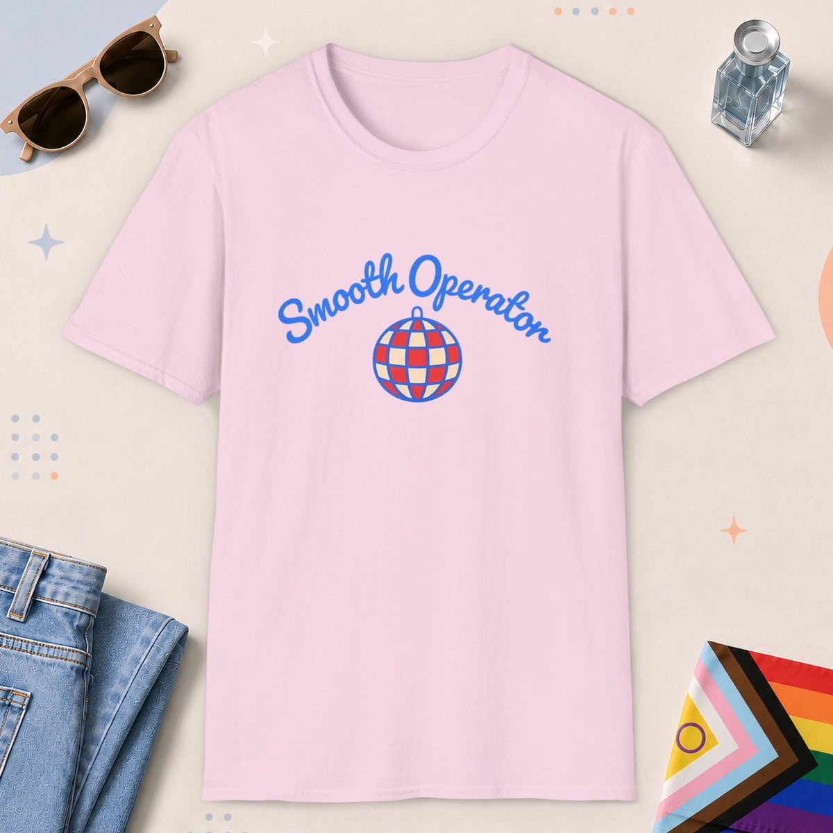 Light Pink color all-gender graphic t-shirt with "Smooth Operator" design