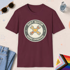 Maroon color all-gender graphic t-shirt with "Soft Butch" design
