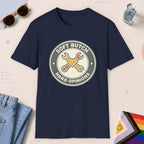 Navy color all-gender graphic t-shirt with "Soft Butch" design