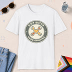 White color all-gender graphic t-shirt with "Soft Butch" design