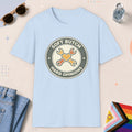 Light Blue color all-gender graphic t-shirt with "Soft Butch" design