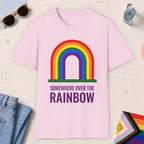 Light Pink color all-gender graphic t-shirt with "Somewhere Over The Rainbow" design