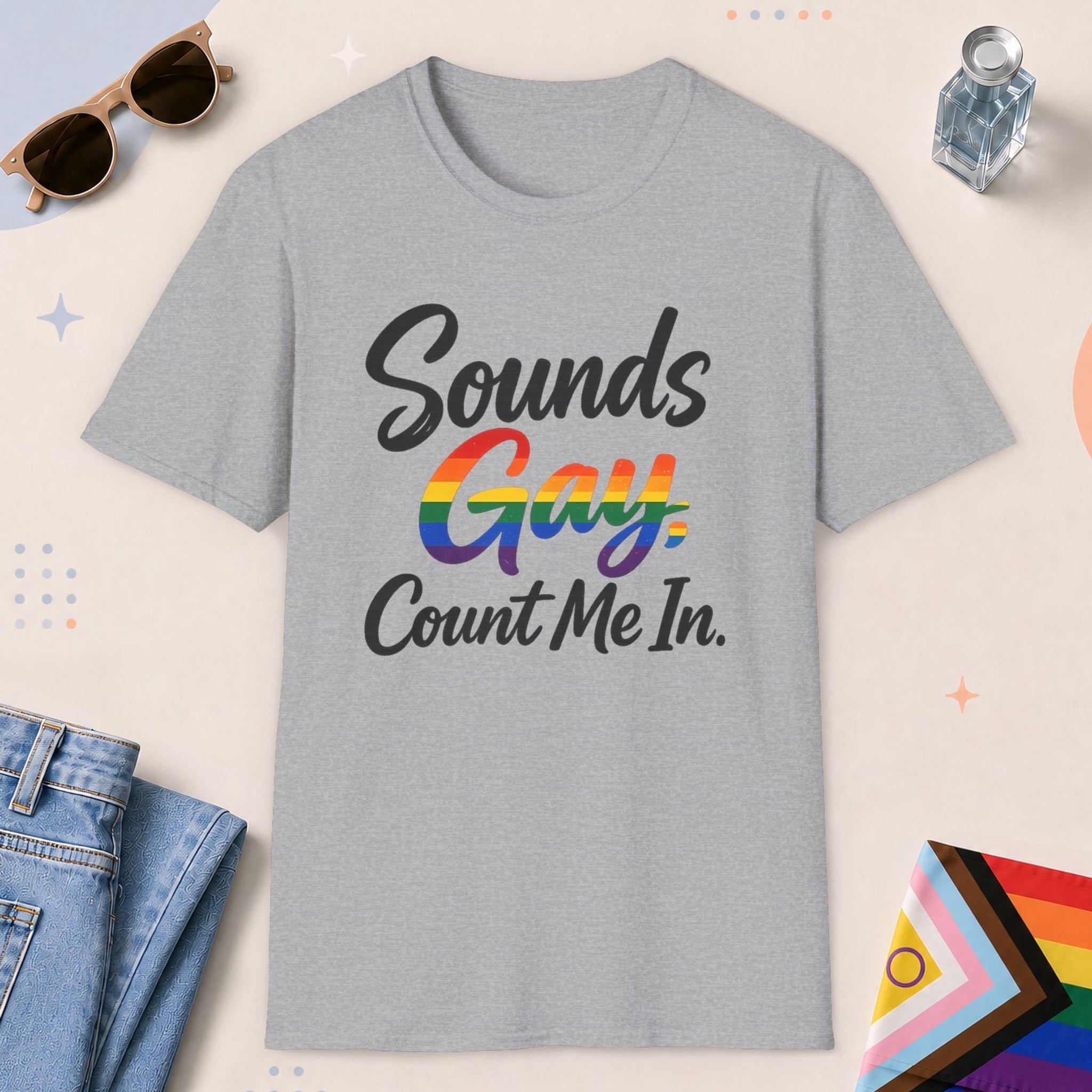 Sport Grey color all-gender graphic t-shirt with "Sounds Gay" design