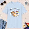 Light Blue color all-gender graphic t-shirt with "Space Corgi" design