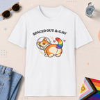 White color all-gender graphic t-shirt with "Space Corgi" design