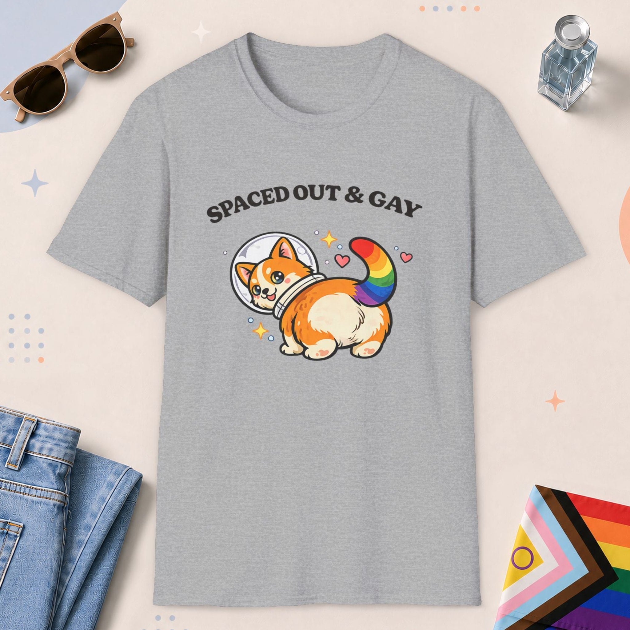 Sport Grey color all-gender graphic t-shirt with "Space Corgi" design