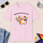 Light Pink color all-gender graphic t-shirt with "Space Corgi" design