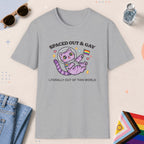 Sport Grey color all-gender graphic t-shirt with "Spaced Out Cat" design