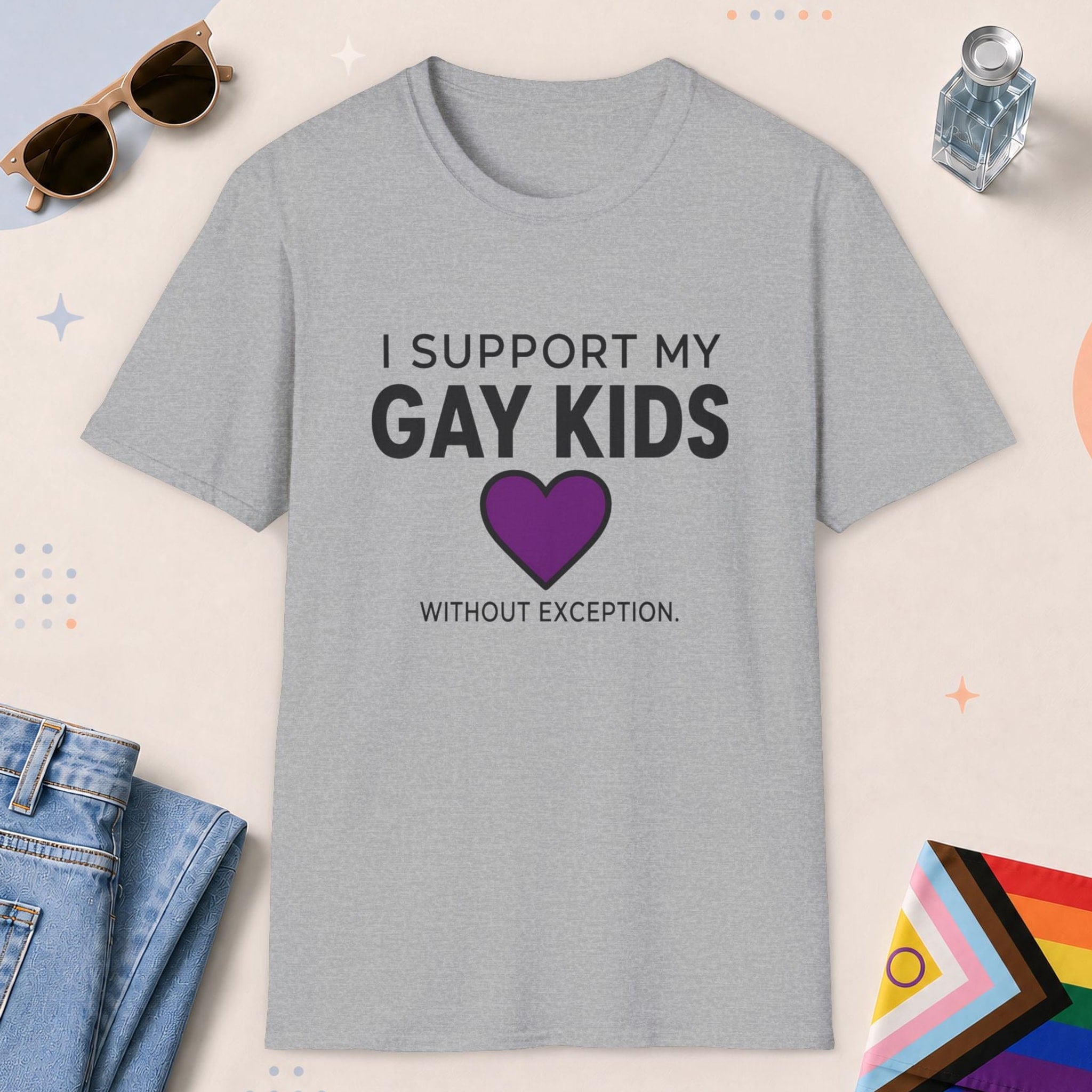 Sport Grey color all-gender graphic t-shirt with "Support My Gay Kids" design